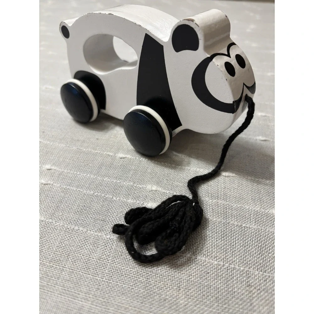 ⭐️ J'adore Paris Pacey Panda Natural Wood Animal Wheeled Pull Toy w/ String